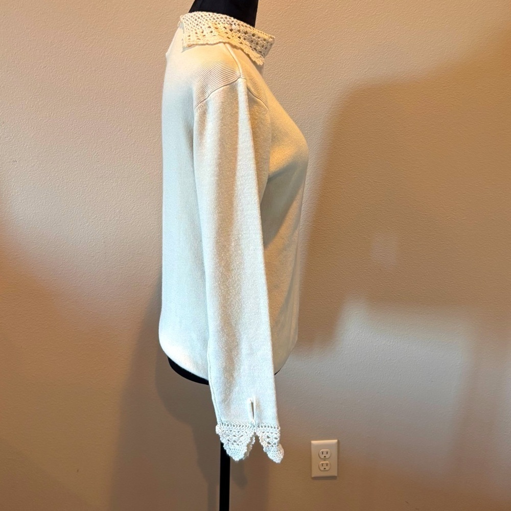 Soft Surroundings Cream Crochet Cowl Neck Sweater, Medium, Cottagecore Prairie - Picture 5 of 11